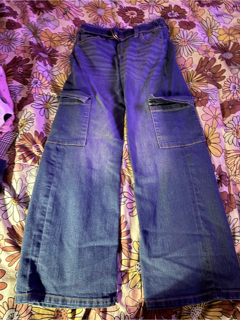 Justice Wide-Leg Cargo Jeans in Blue Denim
